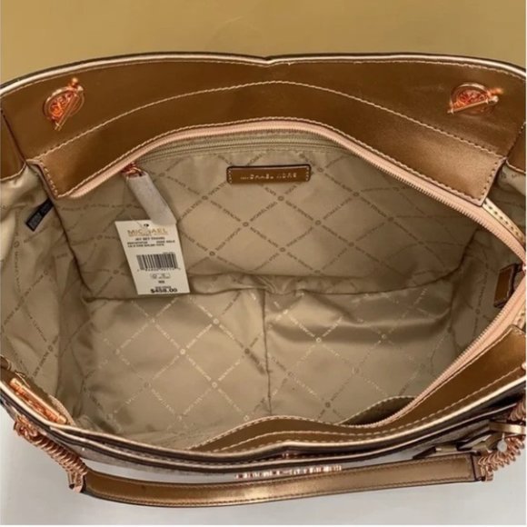 MICHAEL KORS LARGE X CHAIN SHOULDER TOTE BAG ROSE GOLD COLOR SIGNATURE - Picture 7 of 16